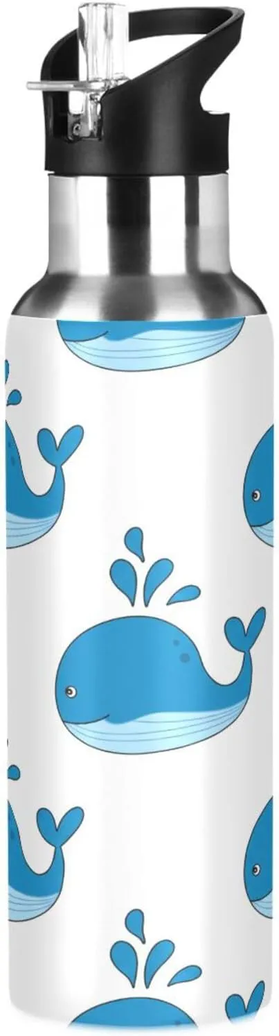 Kigai Cute Whales Insulated Water Bottle with Straw Lid BPA-Free 20 oz Double Wall Vacuum Stainless Steel Leakproof Sports Water Bottle for Travel Fitness Gym