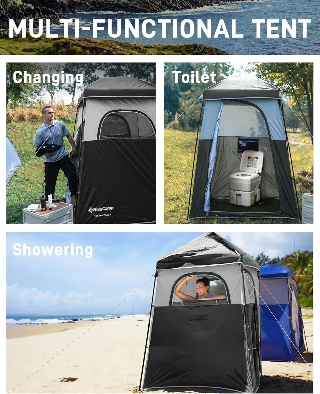KingCamp Shower Tent, Portable Privacy Tent Outdoor Camping 1/2 Room Toilet Tents with Shower Bag & Dressing Room for Travel Beach Tailgate