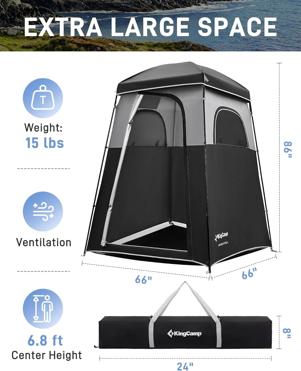 KingCamp Shower Tent, Portable Privacy Tent Outdoor Camping 1/2 Room Toilet Tents with Shower Bag & Dressing Room for Travel Beach Tailgate