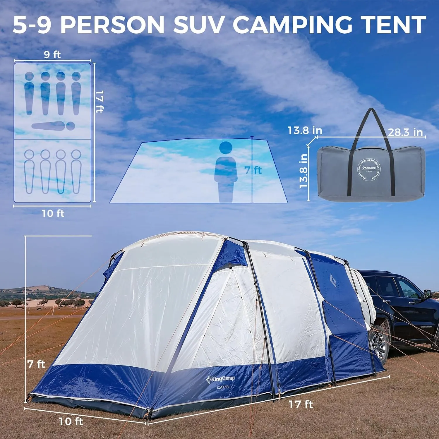 KingCamp SUV Tent, Instant 6-8 Person Waterproof & Windproof Tailgate Car Camping Tent with Movie Screen for Family Camping & Outdoor Adventures