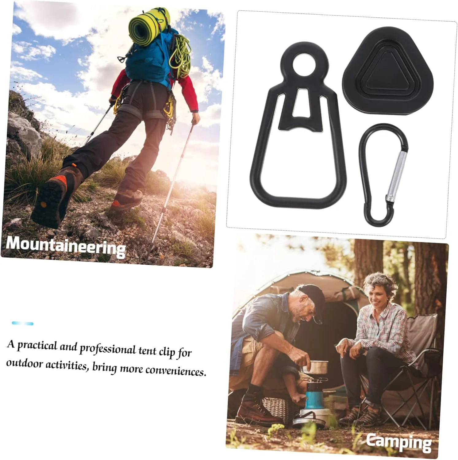 Kisangel Tent Clip Tent Fixing Clamp Tarp Accessories Rope Clips Jaw Hanging Cord Puller Tent Stakes Kit Grill