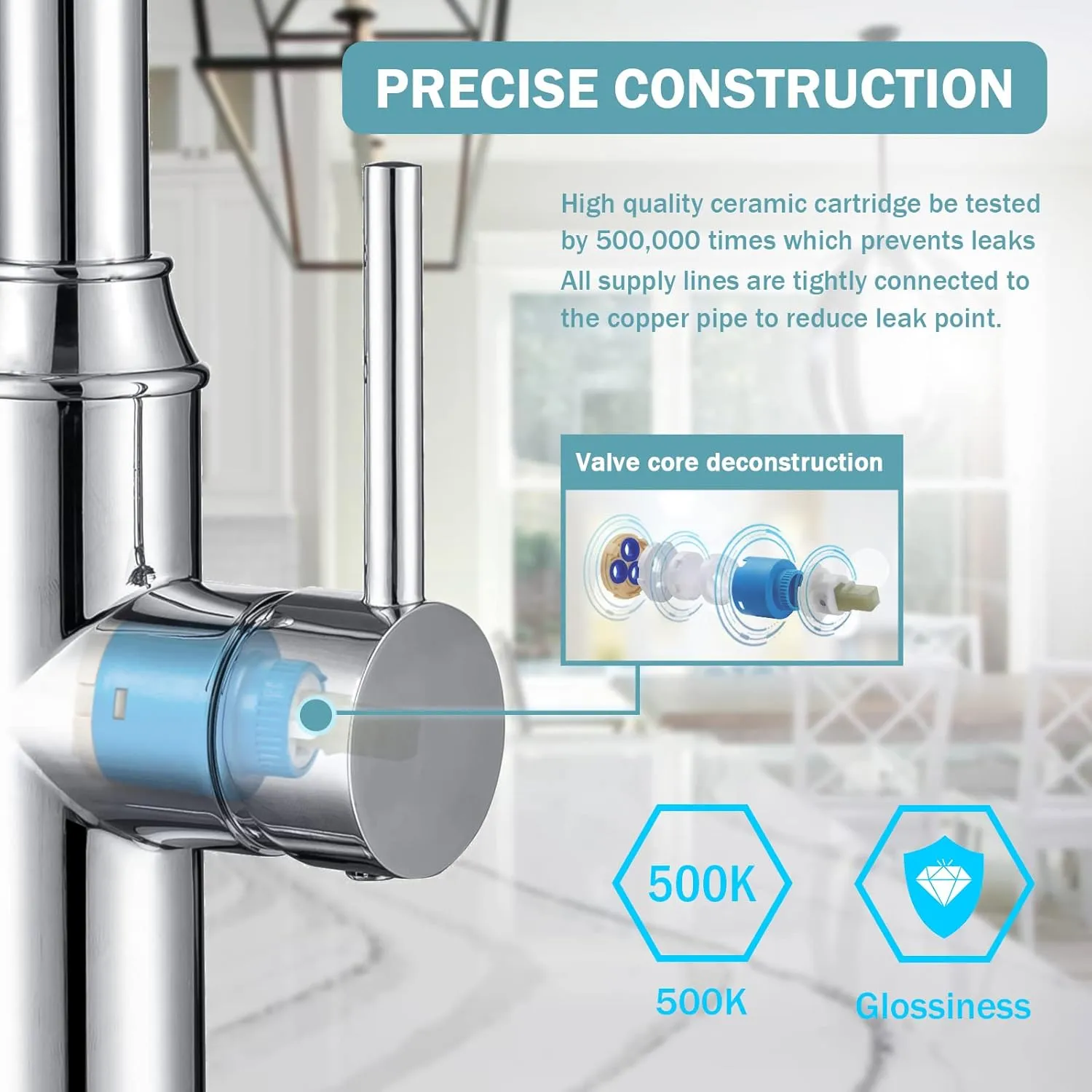 Kitchen faucets with Pull Down Sprayer, faucets for Kitchen Sinks Chrome Kitchen Faucet Stainless Steel Single Handle 1 or 3 Hole with Escutcheon