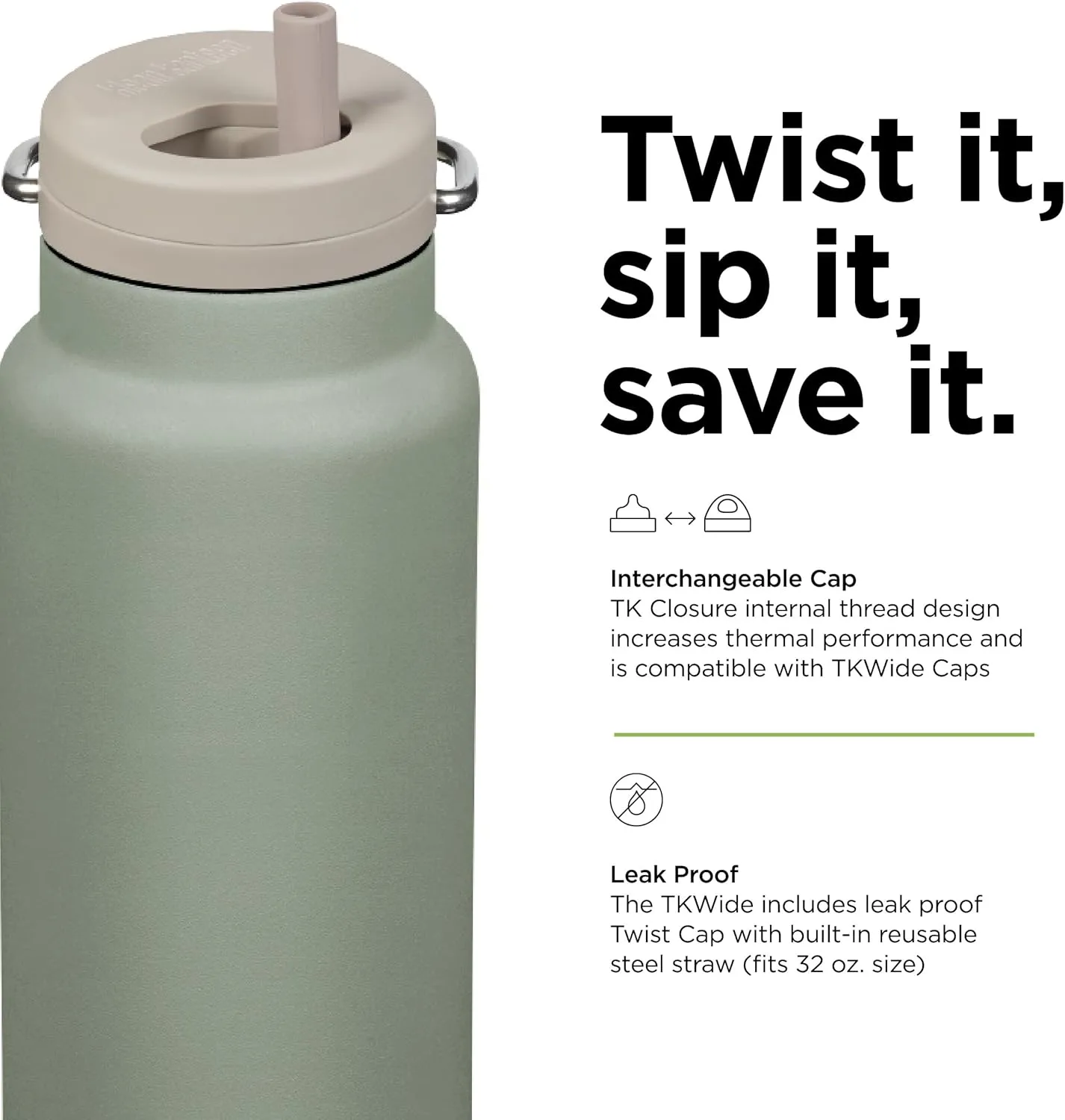 Klean Kanteen 32oz TKWide Insulated Water Bottle with Twist Cap - Sea Spray