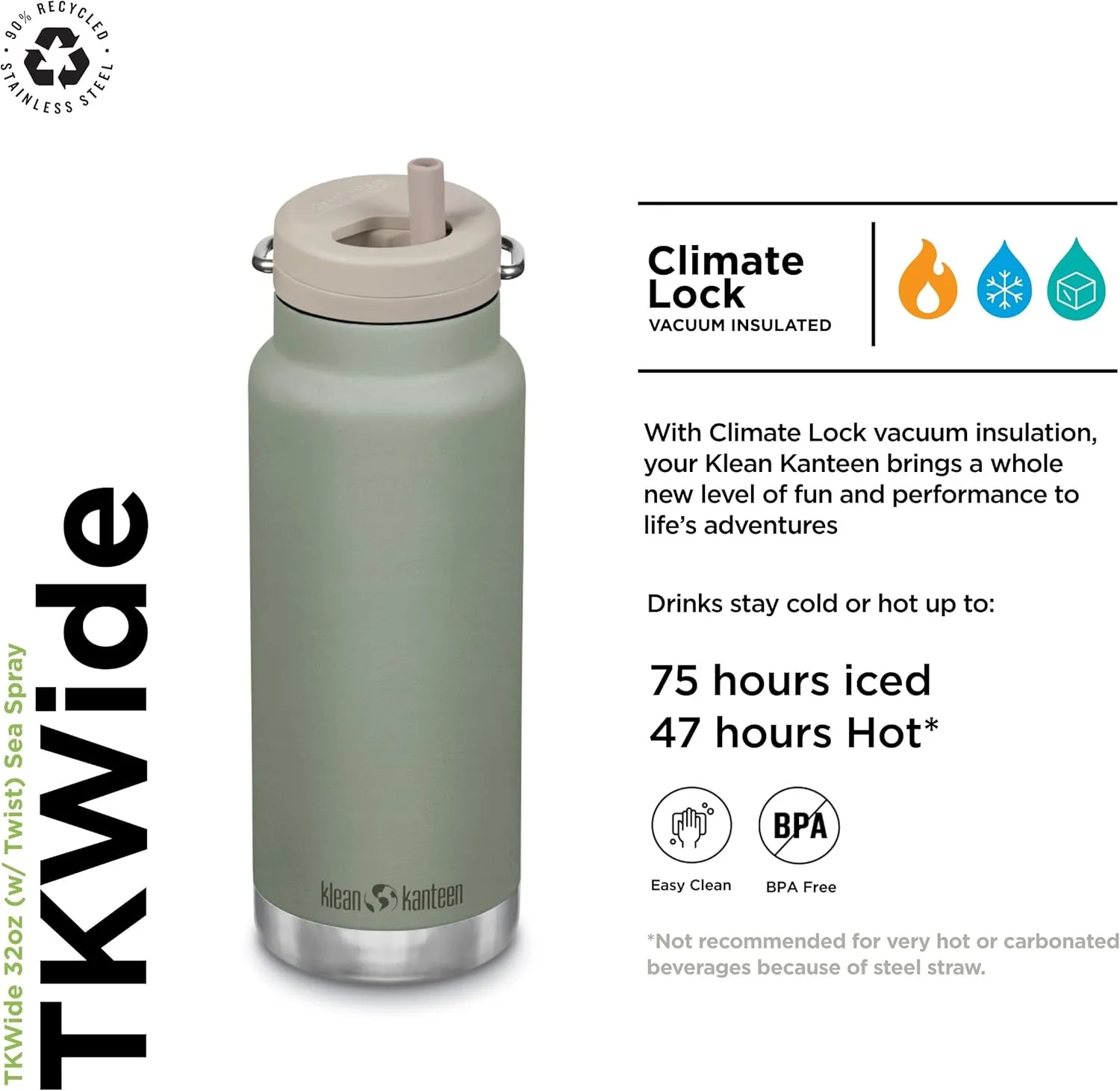 Klean Kanteen 32oz TKWide Insulated Water Bottle with Twist Cap - Sea Spray