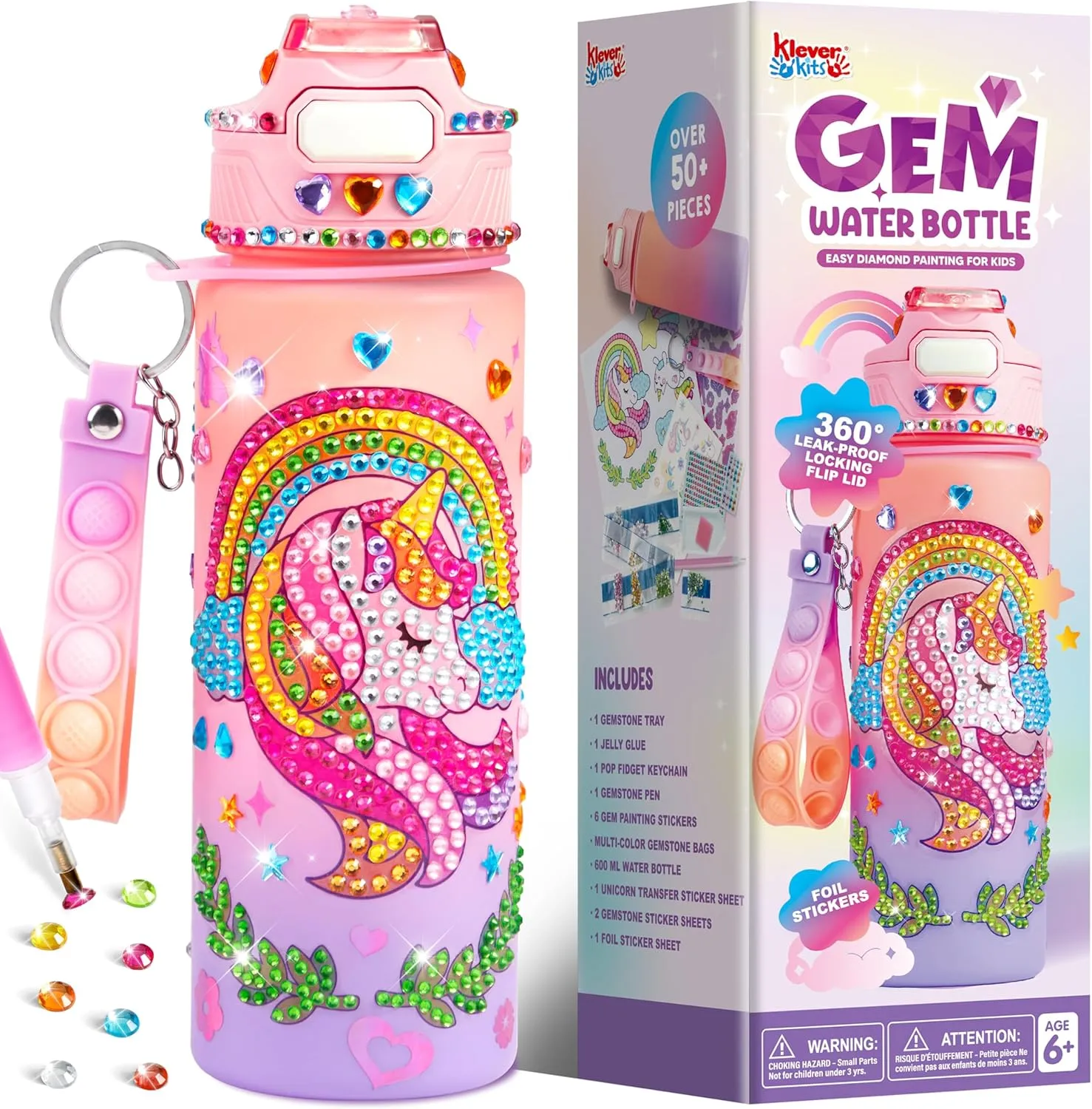 Klever Kits Decorate Your Own Water Bottle Kits for Girls Age 6 , Unicorn DIY Gem Diamond Painting Crafts, Girl Birthday Gift Arts and Crafts Fun Arts for Girls Birthday Christmas