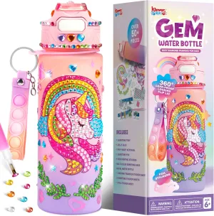 Klever Kits Decorate Your Own Water Bottle Kits for Girls Age 6 , Unicorn DIY Gem Diamond Painting Crafts, Girl Birthday Gift Arts and Crafts Fun Arts for Girls Birthday Christmas