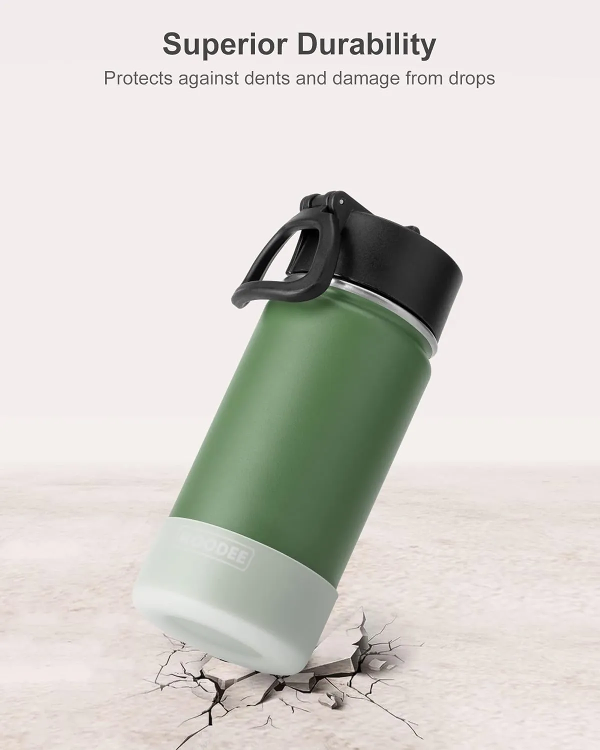 koodee 12 oz Water Bottle Stainless Steel Double Wall Vacuum Insulated Wide Mouth Water Flask with Straw Lid (Grass Green)