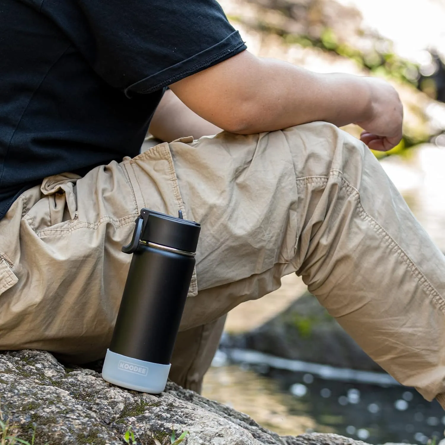 koodee 12 oz Water Bottle Stainless Steel Double Wall Vacuum Insulated Wide Mouth Water Flask with Straw Lid (Grass Green)