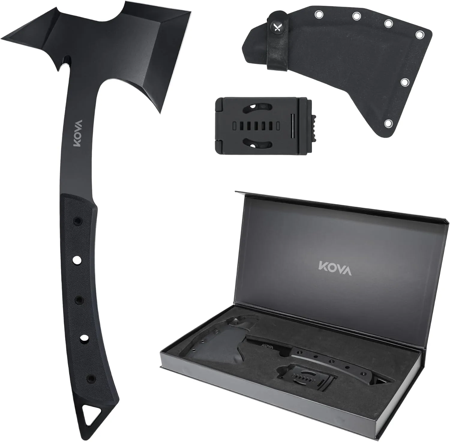 KOVA Black Thorn Hatchet - Stainless Steel, 14" Overall Length, 6.8" Blade, G10 Handle - Lightweight & Durable Axe, Ideal for Camping, Survival, and Outdoor Adventure