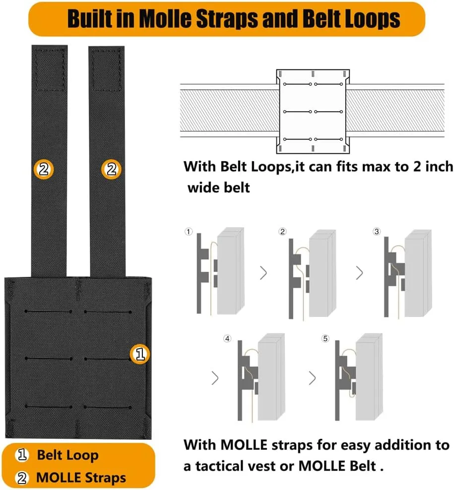 KRYDEX Single/Double Pistol Mag Pouch, Nylon Magazine Pouch 9mm with Quick Release Magazine Pouch Insert