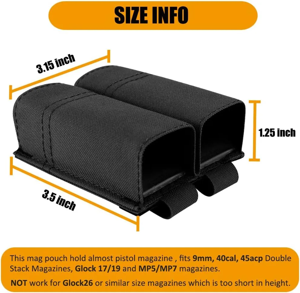 KRYDEX Single/Double Pistol Mag Pouch, Nylon Magazine Pouch 9mm with Quick Release Magazine Pouch Insert