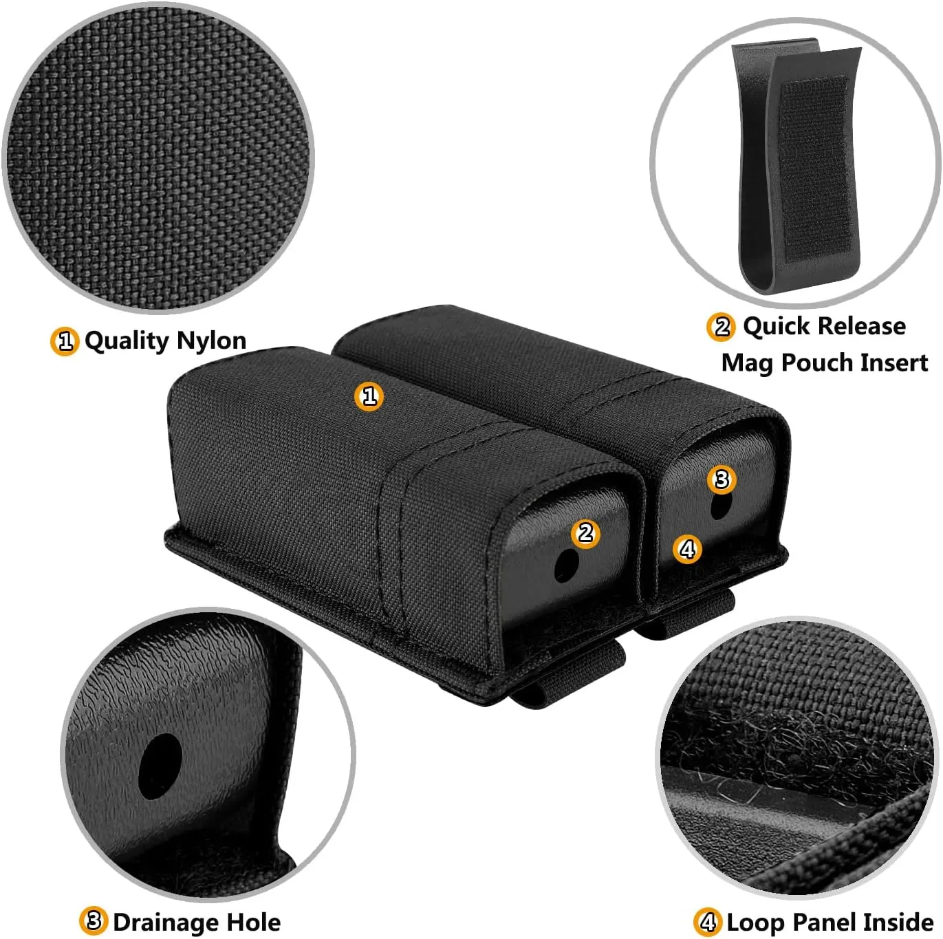KRYDEX Single/Double Pistol Mag Pouch, Nylon Magazine Pouch 9mm with Quick Release Magazine Pouch Insert