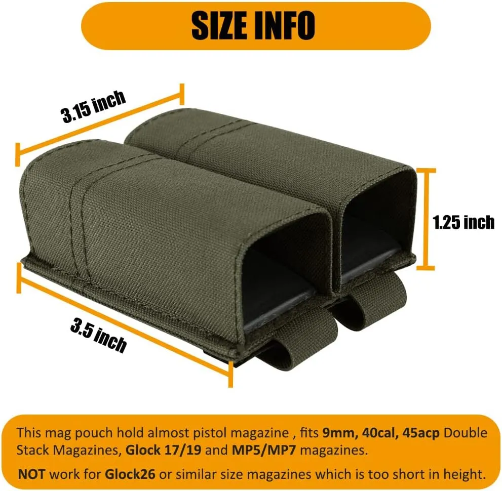 KRYDEX Single/Double Pistol Mag Pouch, Nylon Magazine Pouch 9mm with Quick Release Magazine Pouch Insert