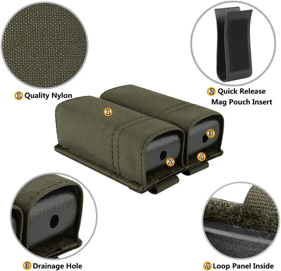 KRYDEX Single/Double Pistol Mag Pouch, Nylon Magazine Pouch 9mm with Quick Release Magazine Pouch Insert
