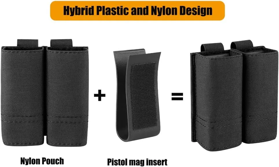 KRYDEX Single/Double Pistol Mag Pouch, Nylon Magazine Pouch 9mm with Quick Release Magazine Pouch Insert