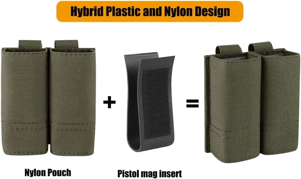 KRYDEX Single/Double Pistol Mag Pouch, Nylon Magazine Pouch 9mm with Quick Release Magazine Pouch Insert