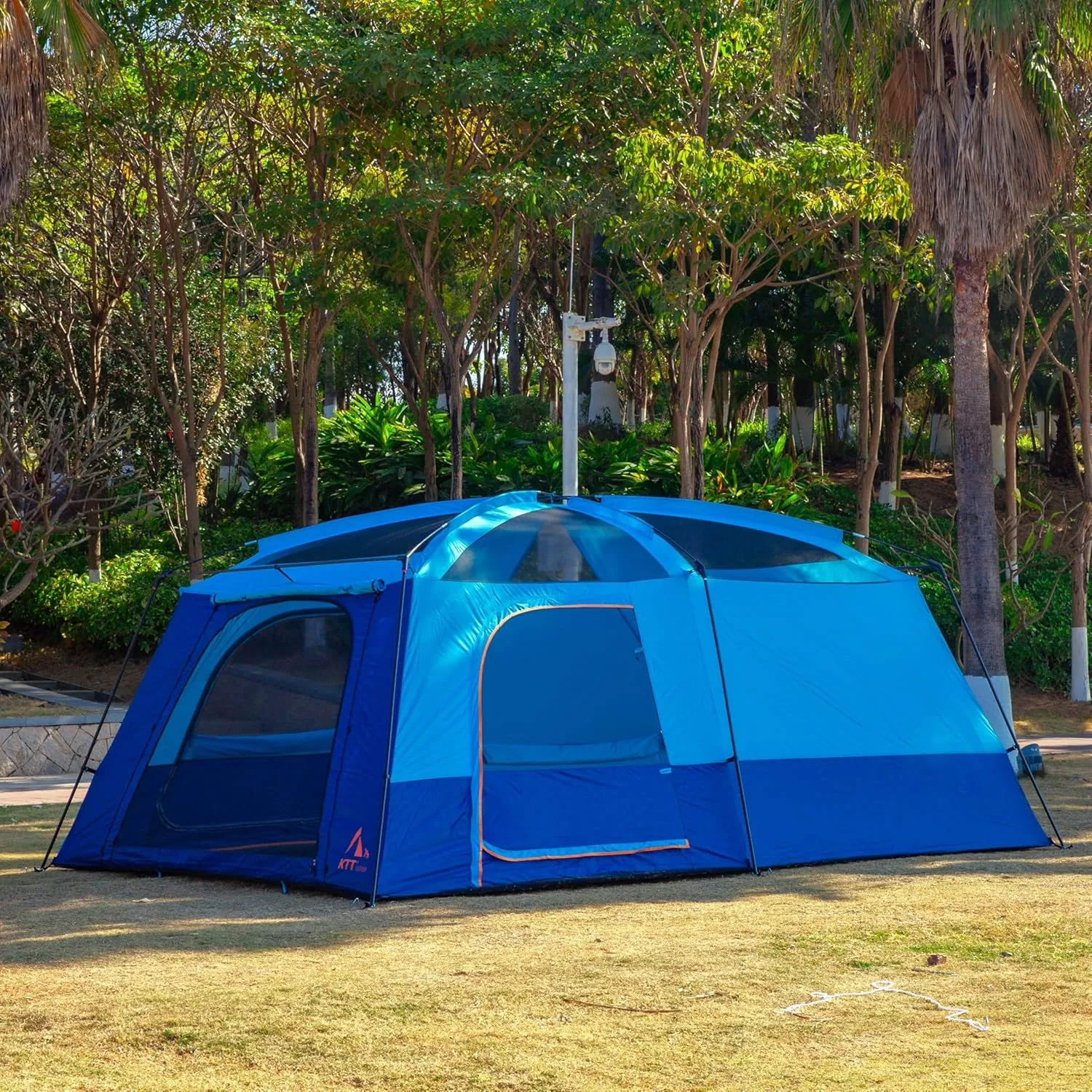 KTT Extra Large Tent 10-12-14 Person(A),Family Cabin Tents,2 Rooms,3 Doors and 3 Windows with Mesh,Straight Wall,Waterproof,Double Layer,Big Tent for Outdoor,Picnic,Camping,Family Gathering