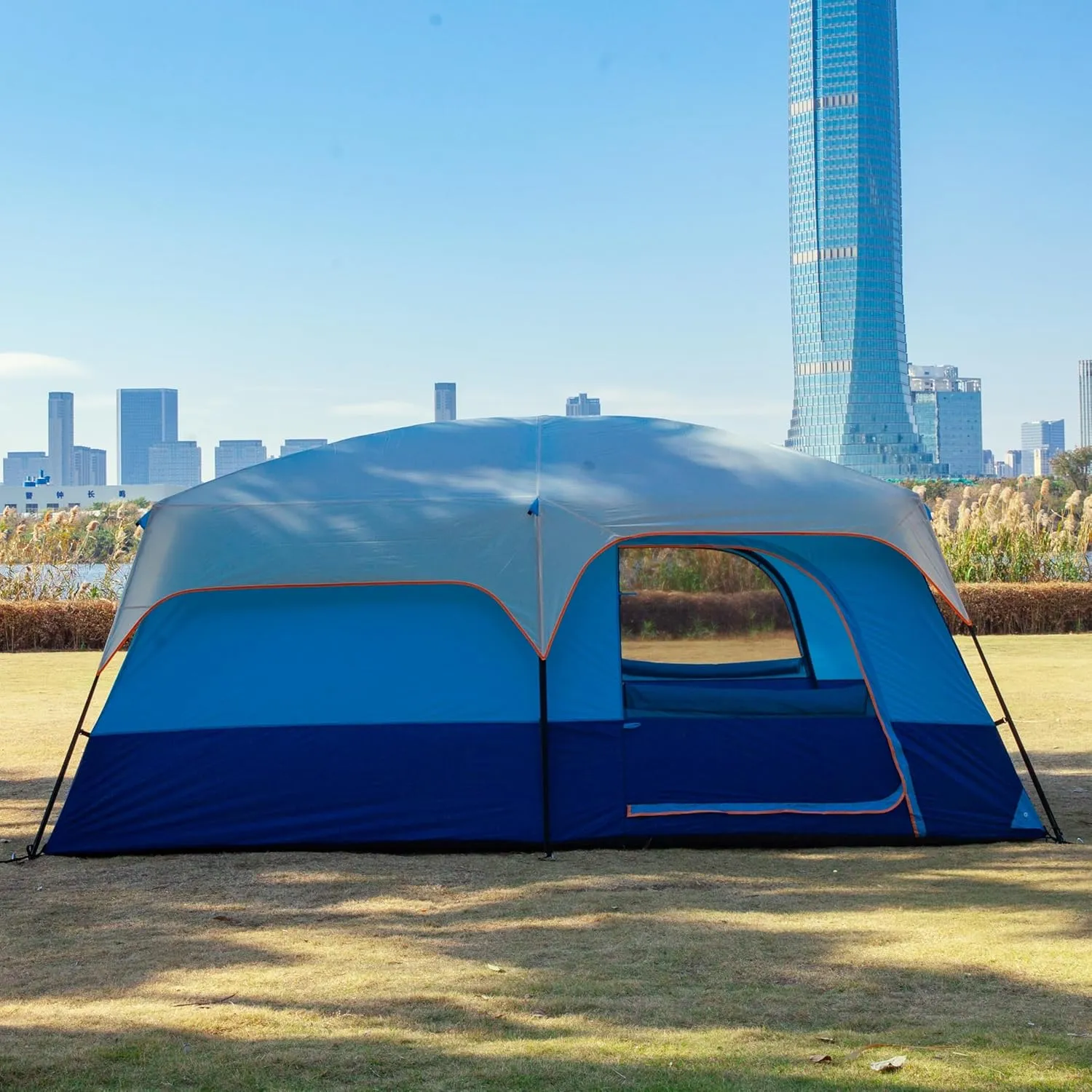 KTT Extra Large Tent 10-12-14 Person(A),Family Cabin Tents,2 Rooms,3 Doors and 3 Windows with Mesh,Straight Wall,Waterproof,Double Layer,Big Tent for Outdoor,Picnic,Camping,Family Gathering