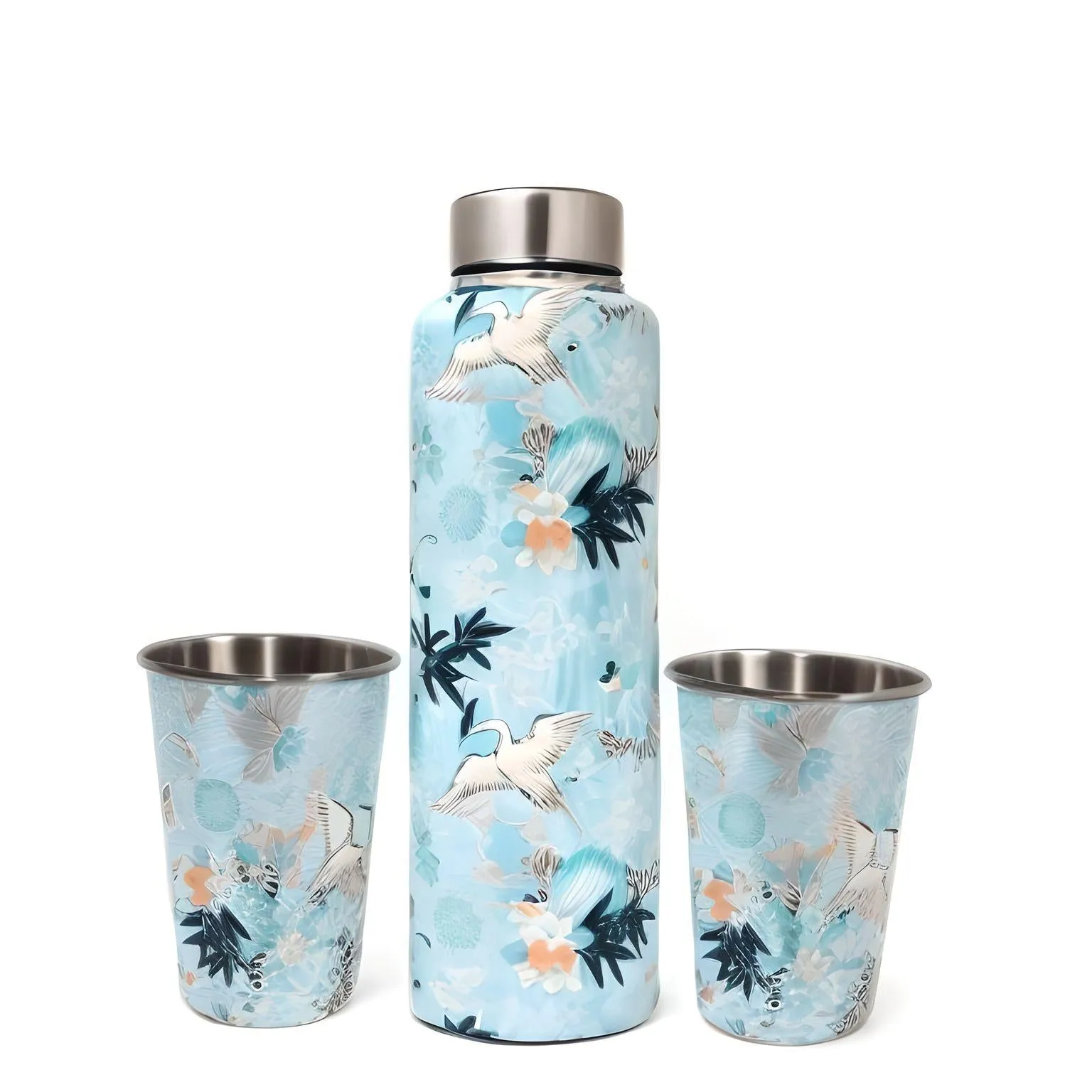 LA' FORTE Premium Stainless Steel Bottle & 02 Tumbler Set ( Water Bottle X 1000 ml ; 02 Glasses X 250 ml each)