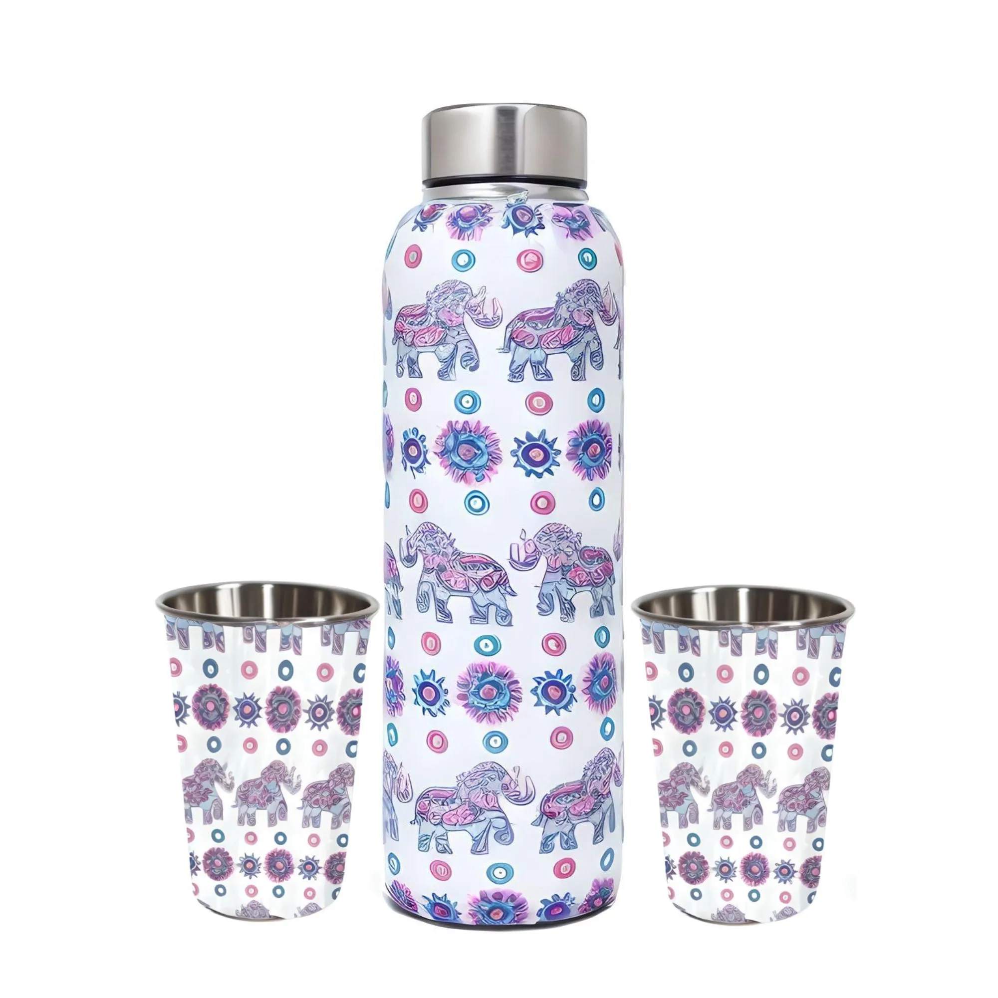 LA' FORTE Premium Stainless Steel Bottle & 02 Tumbler Set ( Water Bottle X 1000 ml ; 02 Glasses X 250 ml each)