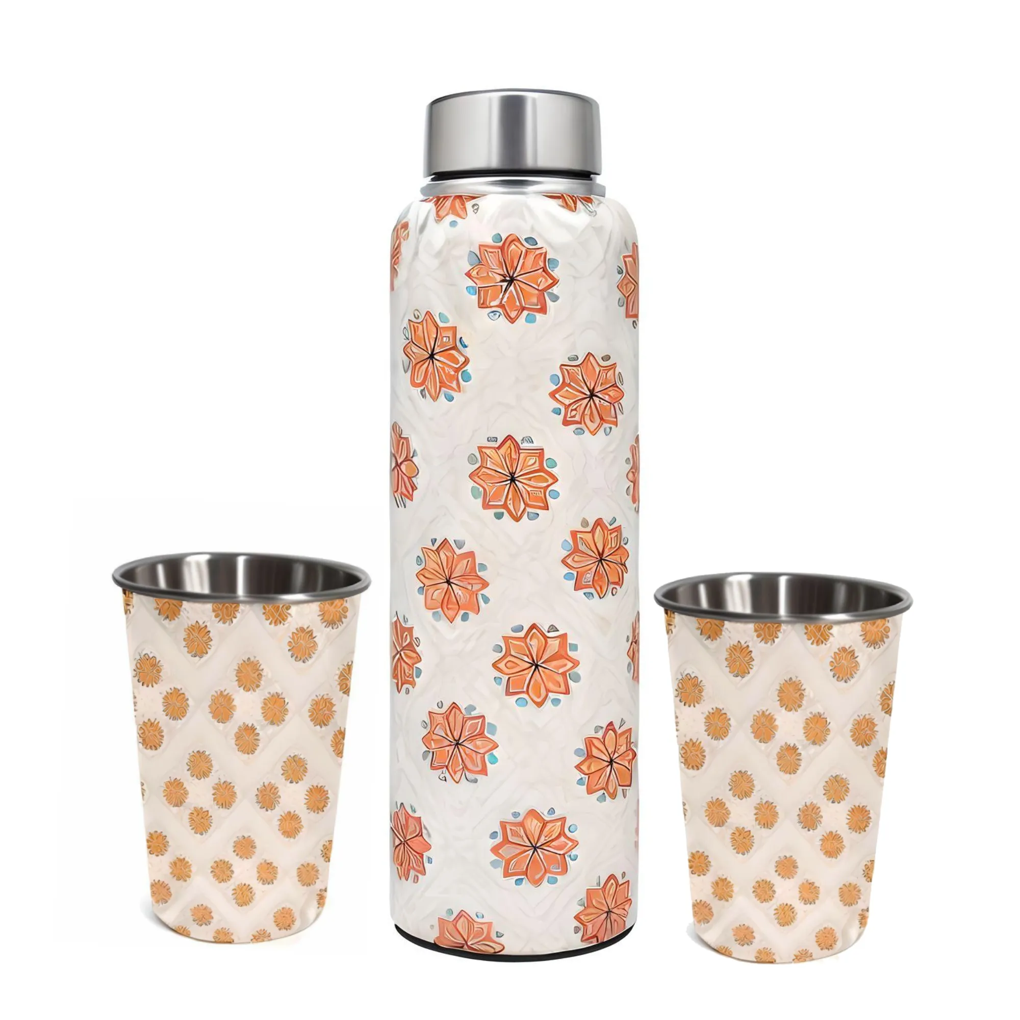 LA' FORTE Premium Stainless Steel Bottle & 02 Tumbler Set ( Water Bottle X 1000 ml ; 02 Glasses X 250 ml each)