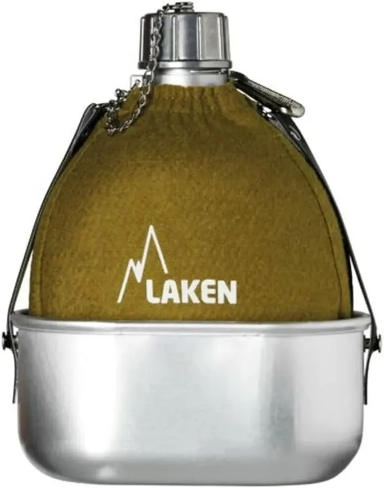 Laken Clasica 34oz Water Canteen, Aluminum Camping Bottle with Felt Pouch and Aluminum Pot, Narrow Mouth, Leak Proof, BPA Free, Khaki