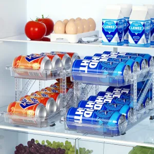 LAMU 2 Pack Width Expandable Soda Can Organizer Dispenser for Refrigerator 6.22''-9.37'' W for Standard and Tall Can, Drink Organizer for Fridge Beverage Pop Can Holder for Pantry, Clear