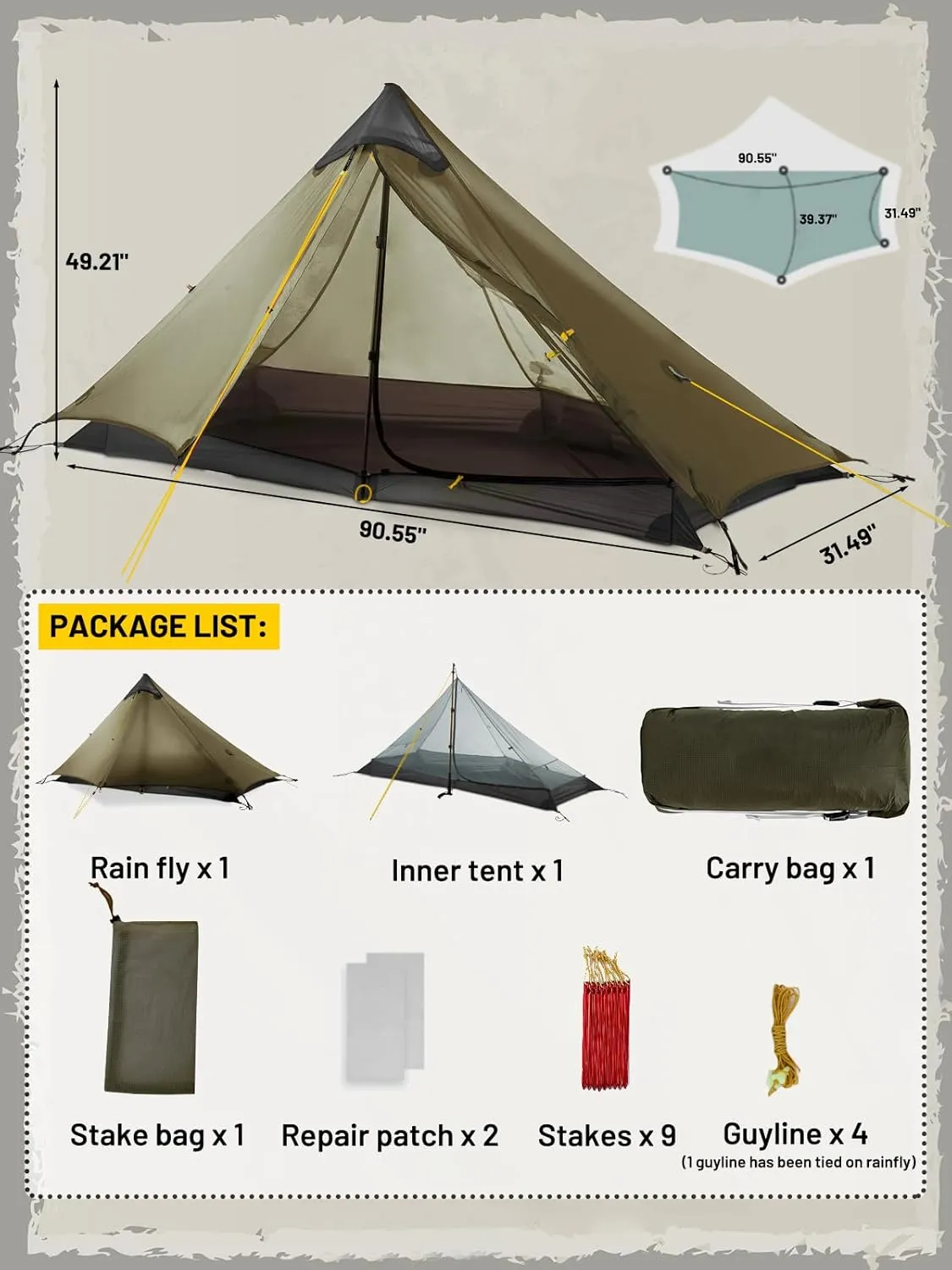 LANSHAN Ultralight Tent 3-Season Backpacking Tent for 1-Person or 2-Person Camping, Trekking, Kayaking, Climbing, Hiking