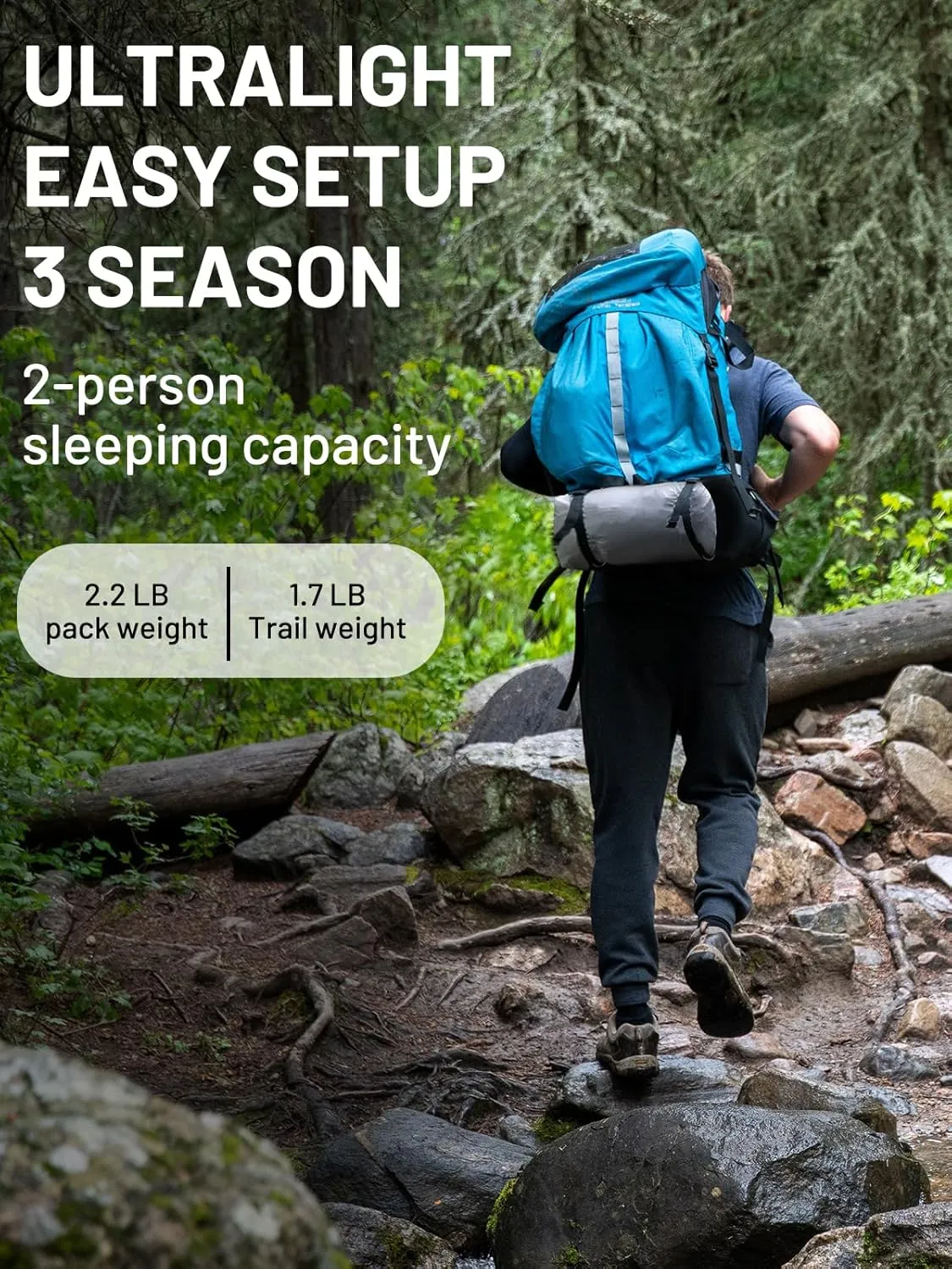 LANSHAN Ultralight Tent 3-Season Backpacking Tent for 1-Person or 2-Person Camping, Trekking, Kayaking, Climbing, Hiking