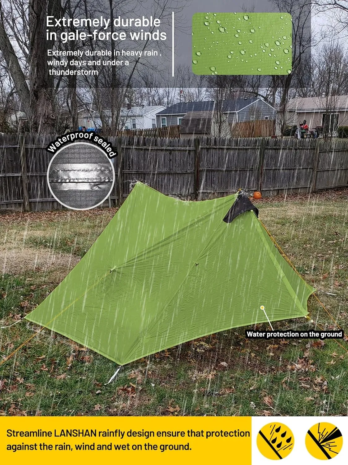 LANSHAN Ultralight Tent 3-Season Backpacking Tent for 1-Person or 2-Person Camping, Trekking, Kayaking, Climbing, Hiking
