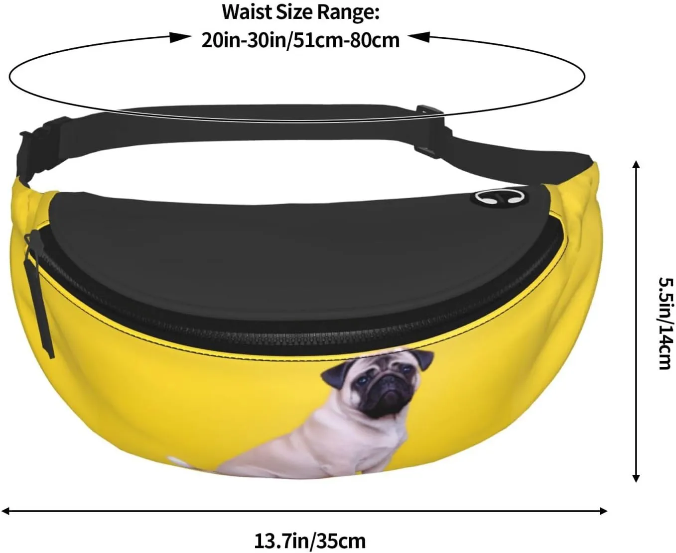 Large Bum Bag Cry Pug Waist Fanny Pack For Men Women,Bumbags With Headphone Jack And Zip Pockets Adjustable Belt For Sport Running Hiking Camping Workout Cycling