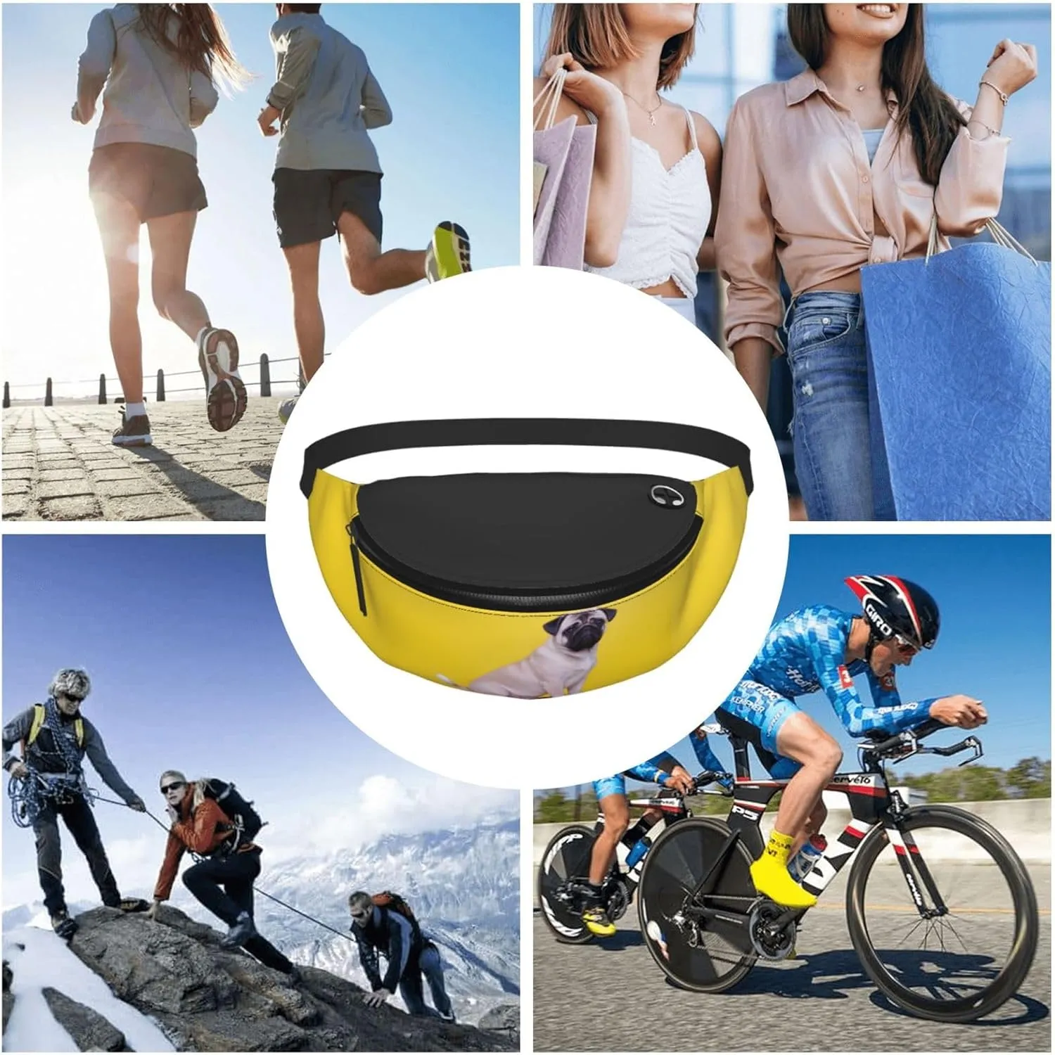 Large Bum Bag Cry Pug Waist Fanny Pack For Men Women,Bumbags With Headphone Jack And Zip Pockets Adjustable Belt For Sport Running Hiking Camping Workout Cycling