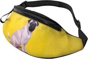 Large Bum Bag Cry Pug Waist Fanny Pack For Men Women,Bumbags With Headphone Jack And Zip Pockets Adjustable Belt For Sport Running Hiking Camping Workout Cycling