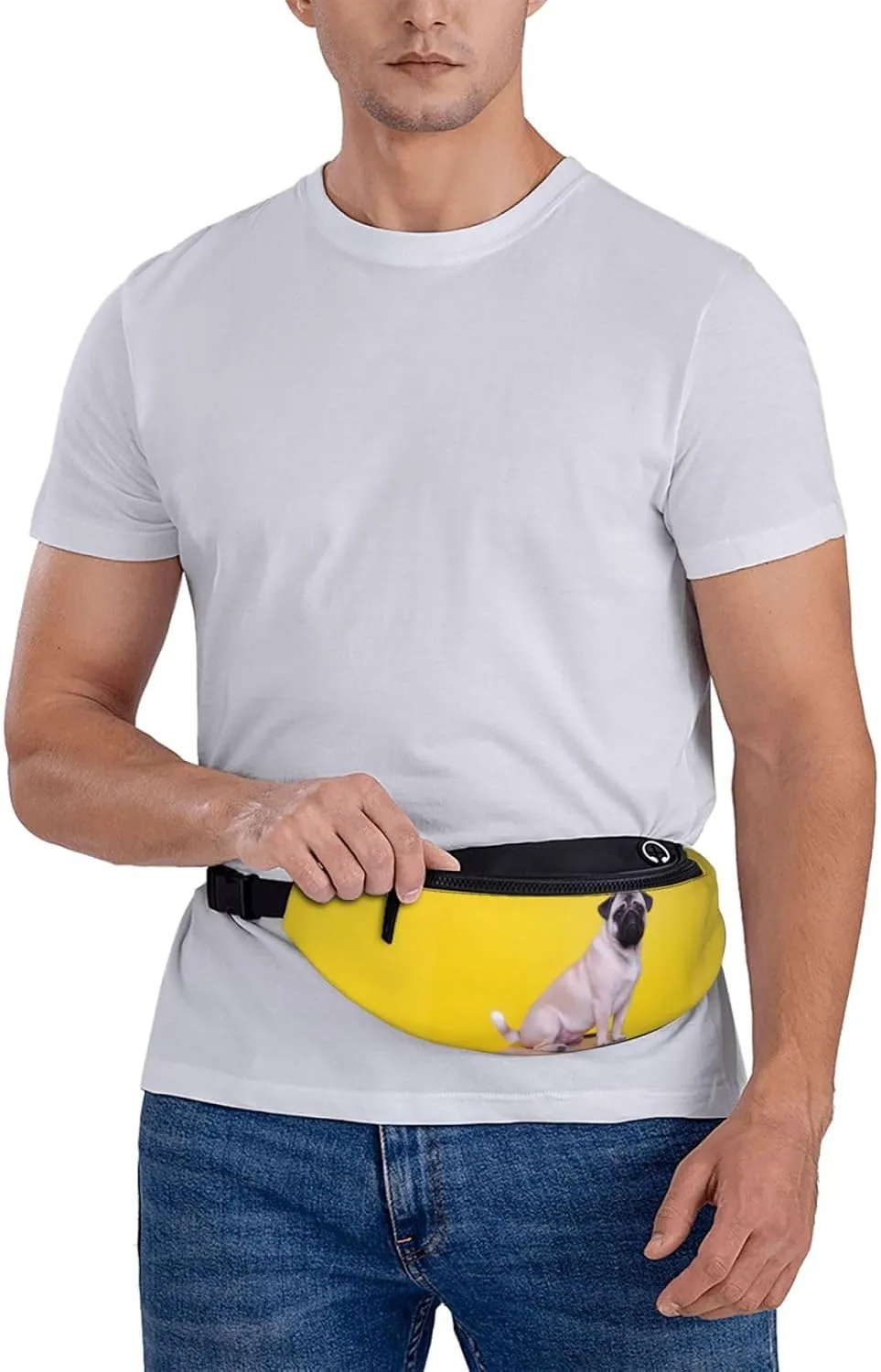 Large Bum Bag Cry Pug Waist Fanny Pack For Men Women,Bumbags With Headphone Jack And Zip Pockets Adjustable Belt For Sport Running Hiking Camping Workout Cycling