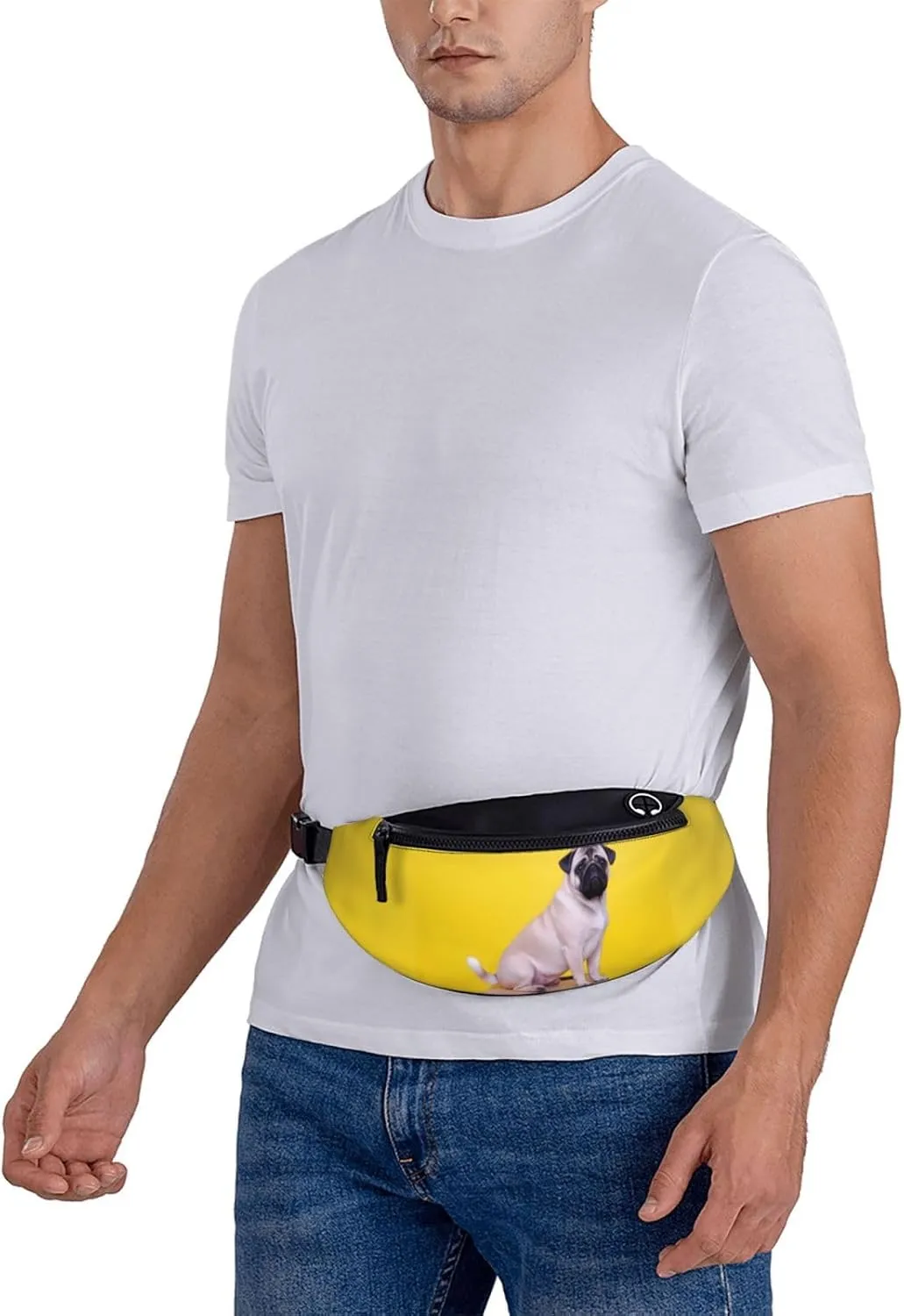 Large Bum Bag Cry Pug Waist Fanny Pack For Men Women,Bumbags With Headphone Jack And Zip Pockets Adjustable Belt For Sport Running Hiking Camping Workout Cycling