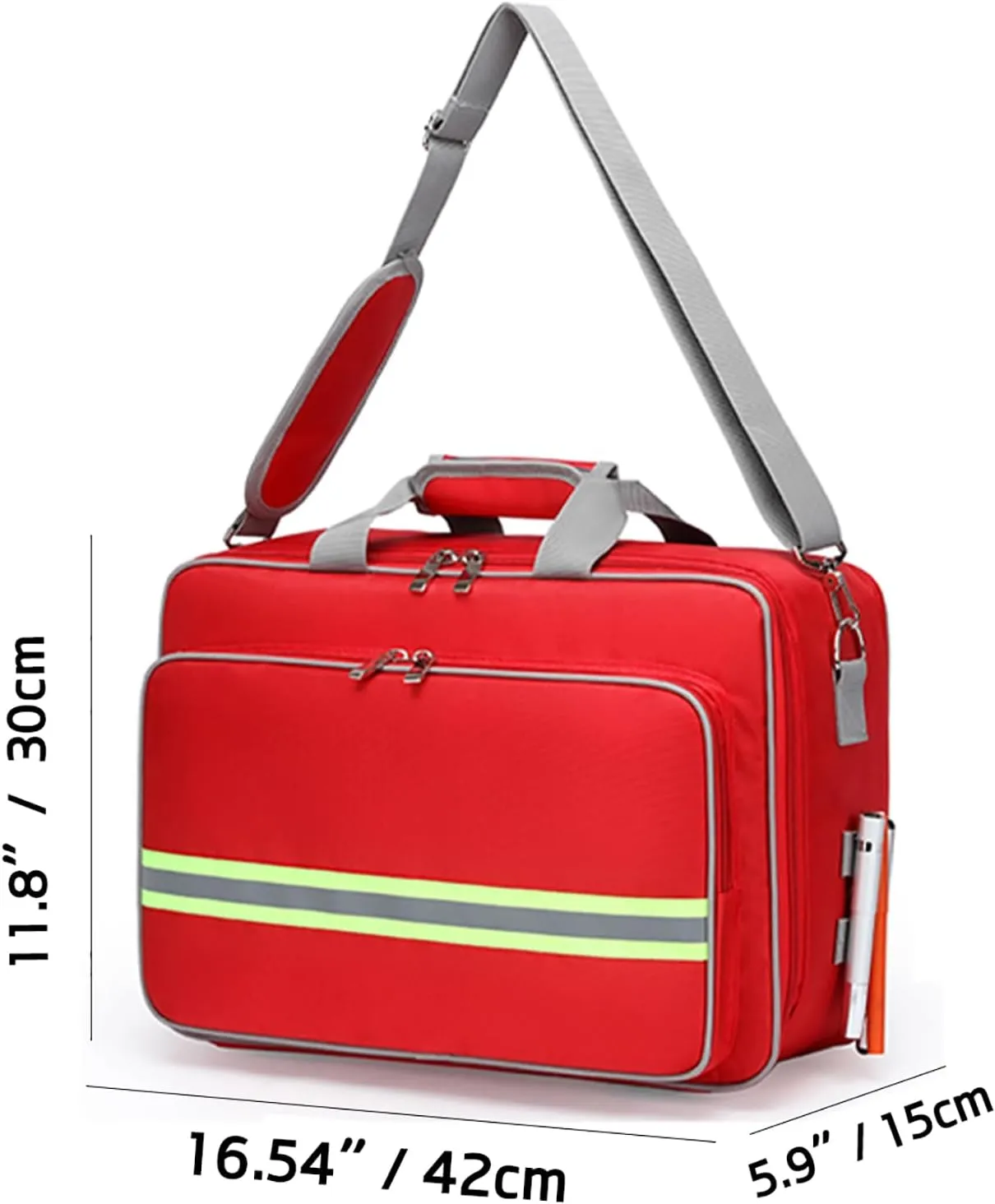 Large First Aid Kit-Professional First Responder Bag with Shoulder Strap and Labelled Compartments Medical Trauma Bag,for EMT, Nurses, Home Care Emergency Survival Kit (Bag Only) (Red)