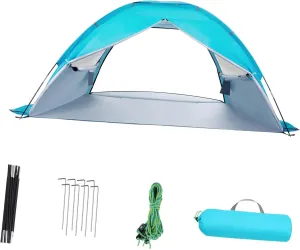 Large Folding Beach Tent Portable Sun Shade Shelter for Family Camping Hiking Lightweight UPF Fits People Includes Carrying Bag Storage Pockets Light