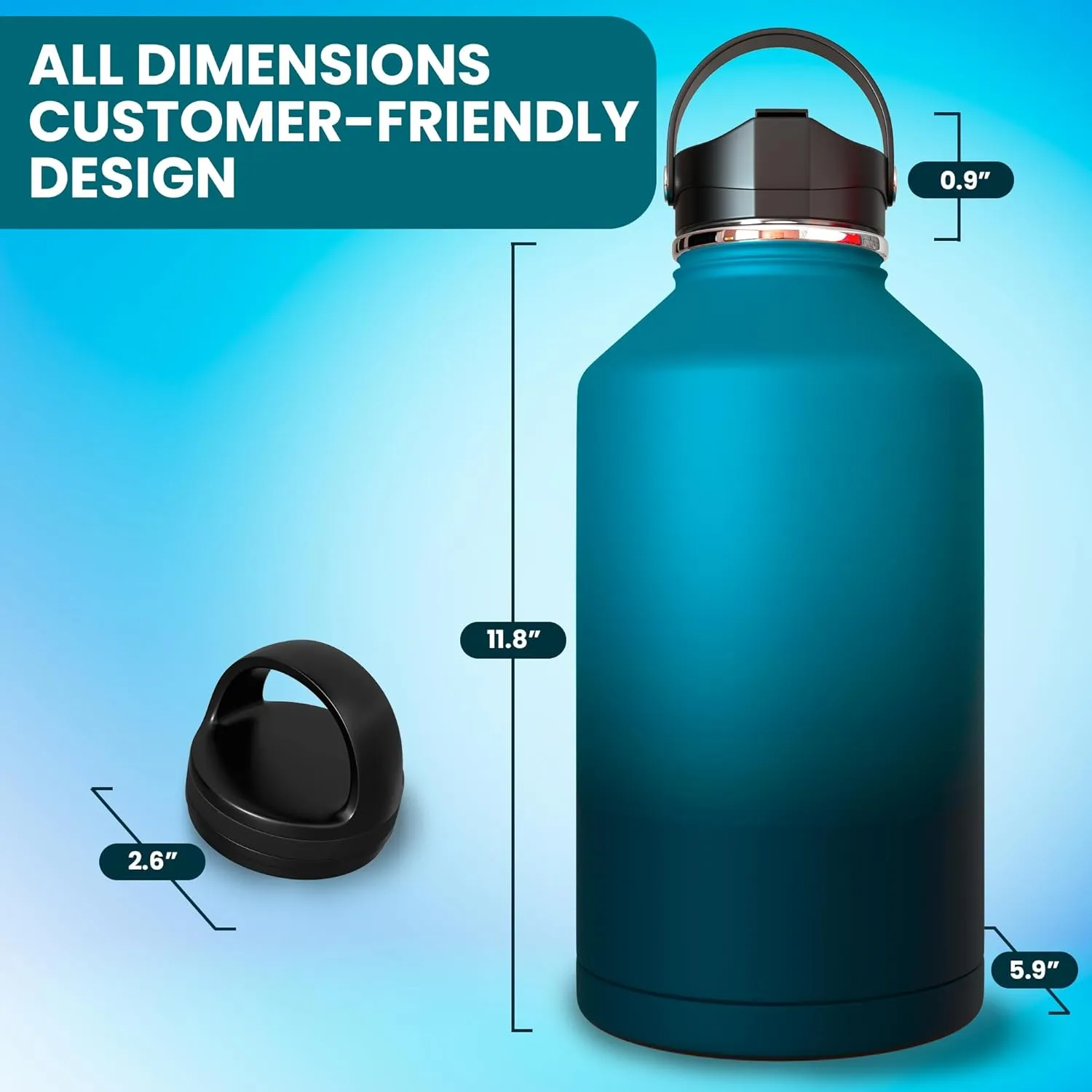Large Insulated Water Bottle - Large Stainless Steel Water Bottle - 1 Gallon Stainless Steel - 128 oz Insulated