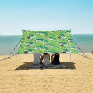 Large Mouth Green Bass Tuna Fish Beach Camping Tent Sun Shelter for Whole Family, Cartoon Bait Beach Shade Canopy with UPF50  UV Protection,Easy Set Up and Carry,Outdoor Shade for Trips, Fishi