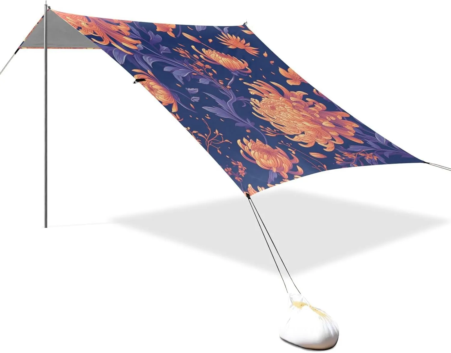 Large Orange Chrysanthemum Flowers Beach Cabana Tent UPF50  Protection Easy Setup Sun Shade with Carrying Bag for Camping, Fishing, Backyard Fun