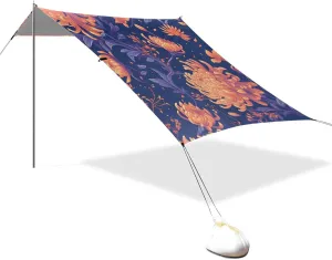 Large Orange Chrysanthemum Flowers Beach Cabana Tent UPF50  Protection Easy Setup Sun Shade with Carrying Bag for Camping, Fishing, Backyard Fun