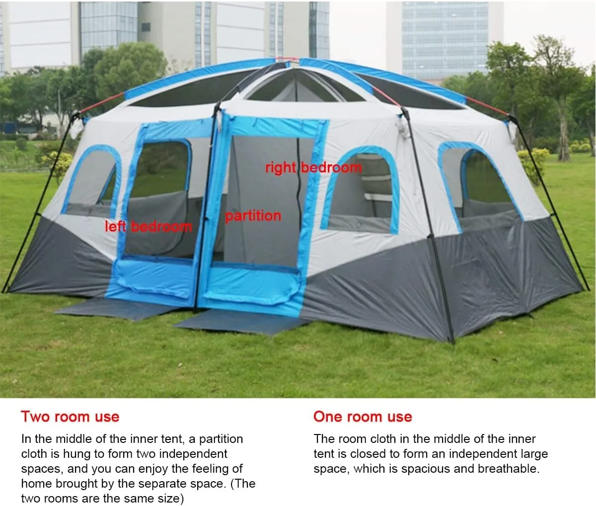 Large Tent Camping Tent 8-12 Person Family Tent 2 Bedroom,Festival Party Essential Big Tent Shelters Waterproof Tent, 4800mm-430x305x203cm, Red