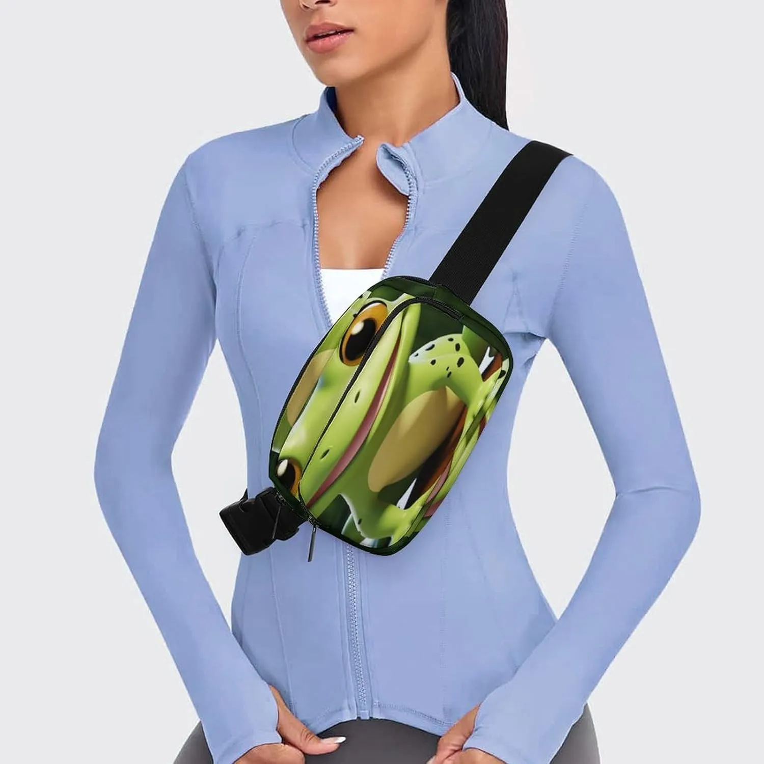 Large Waist Packs with Adjustable Strap,Cute Frog CrossBody Fanny Pack Casual Bag for Travel Sports Running Hiking