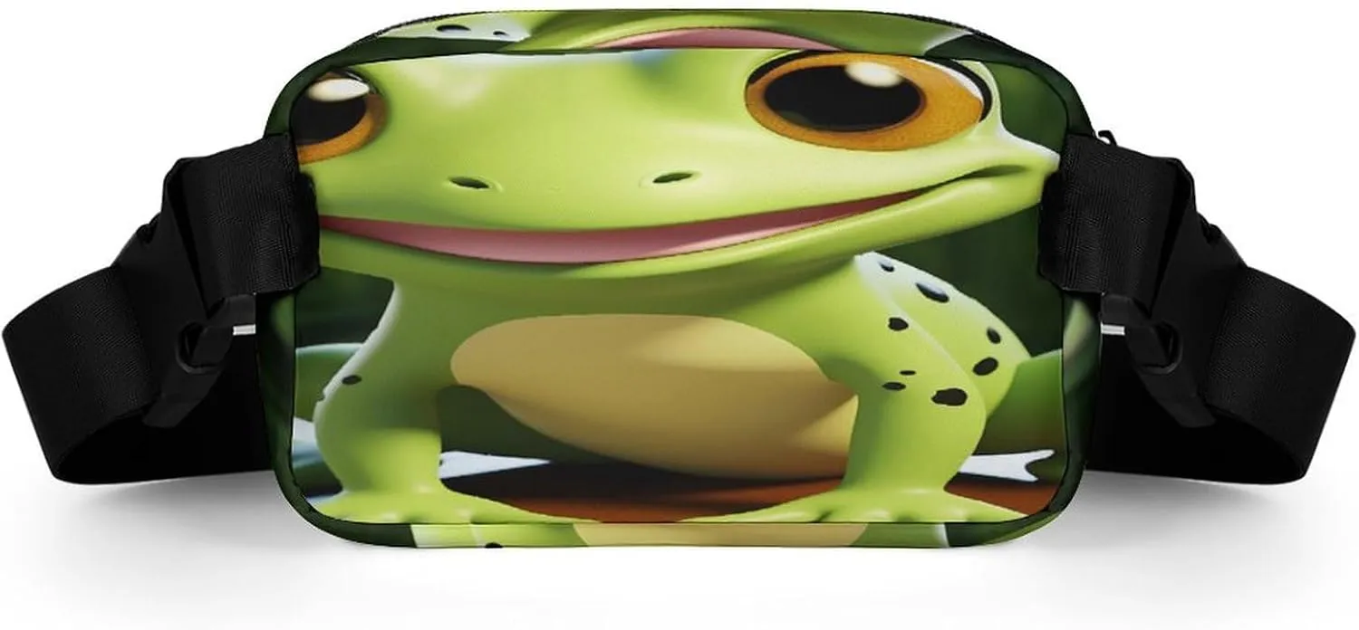 Large Waist Packs with Adjustable Strap,Cute Frog CrossBody Fanny Pack Casual Bag for Travel Sports Running Hiking