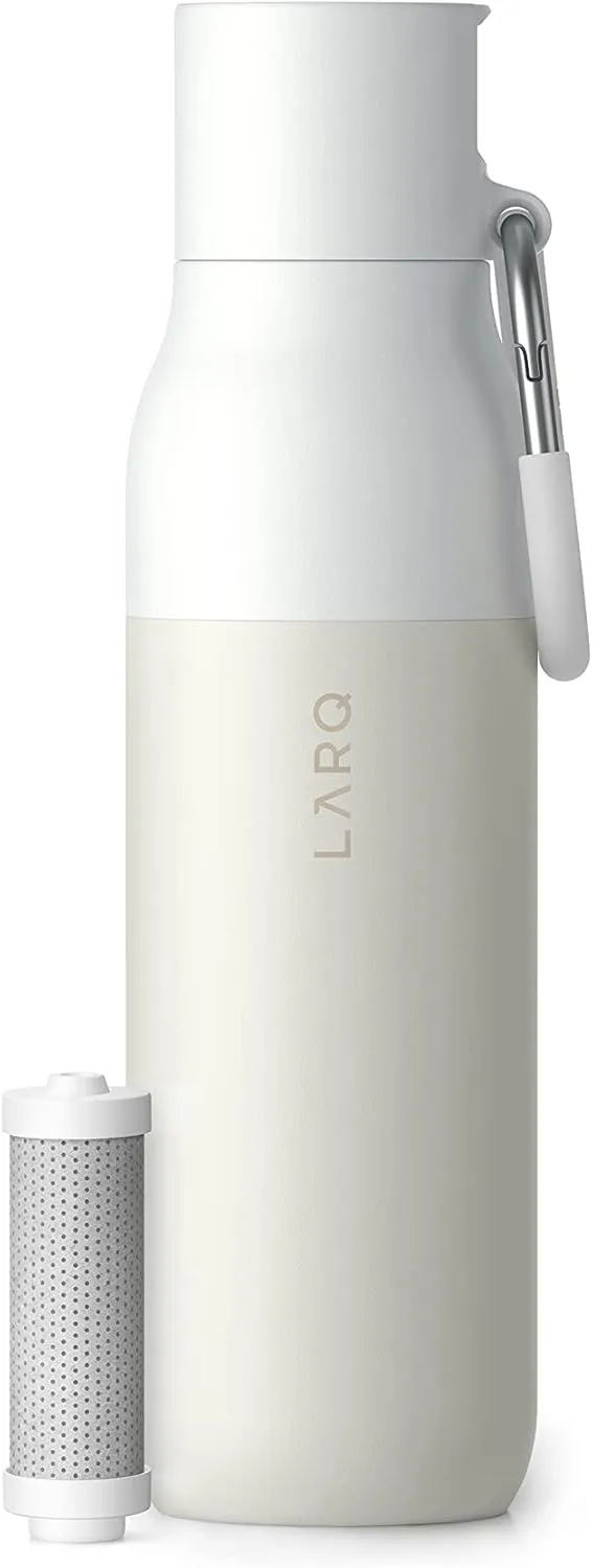 LARQ Bottle Filtered - Insulated Stainless Steel Water Bottle BPA Free with Nano Zero Technology and Long-Lasting Filters, Granite White, 17oz