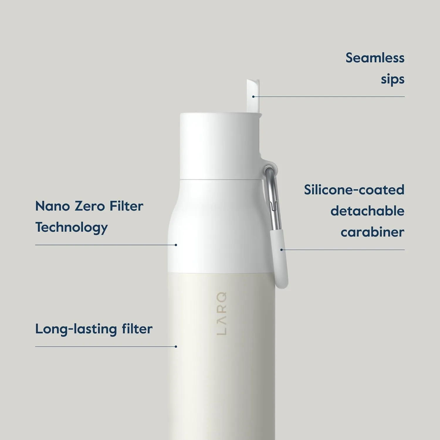 LARQ Bottle Filtered - Insulated Stainless Steel Water Bottle BPA Free with Nano Zero Technology and Long-Lasting Filters, Granite White, 17oz