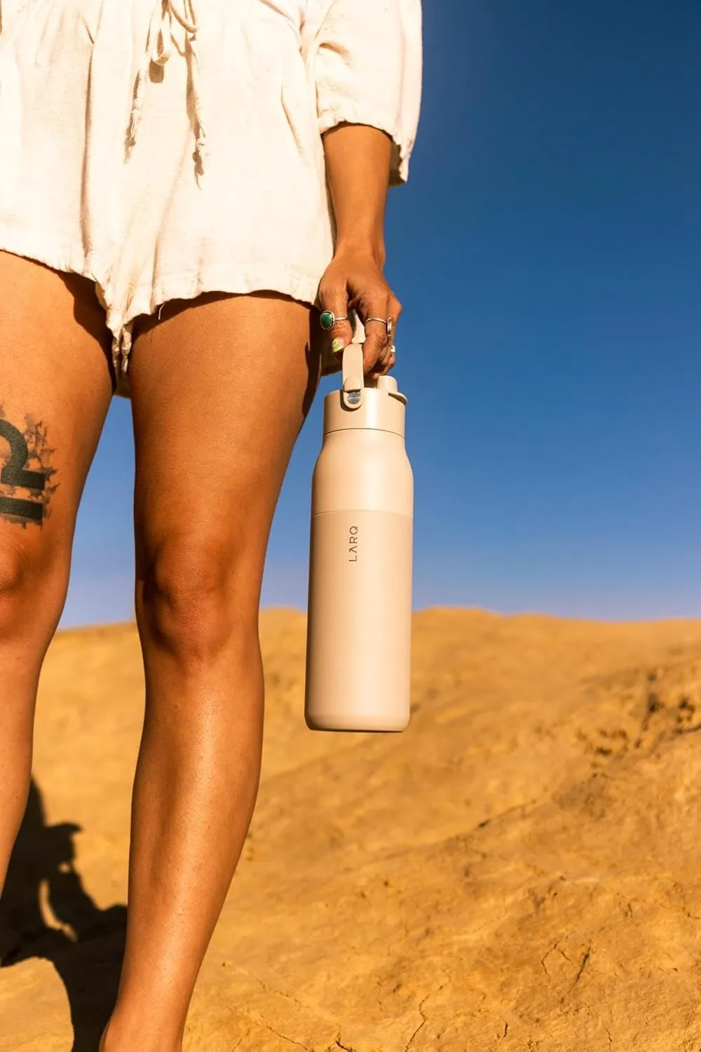 LARQ Bottle Swig Top 23oz - Insulated Reusable Stainless Steel Water Bottle With Built-In Silicone Handle | Thermos, BPA Free | For Sports, Gym, and Travel | Mojave Dune