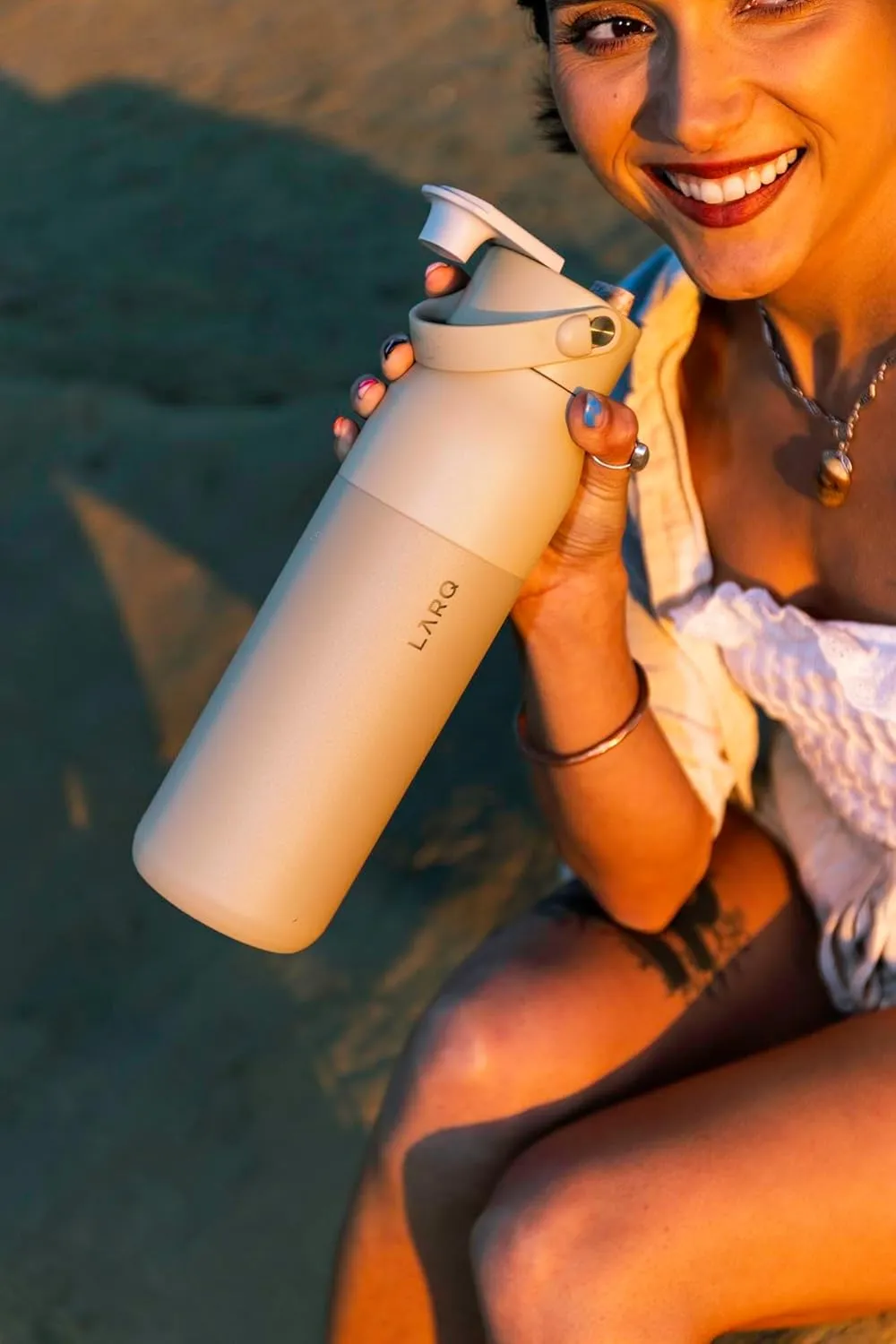 LARQ Bottle Swig Top 23oz - Insulated Reusable Stainless Steel Water Bottle With Built-In Silicone Handle | Thermos, BPA Free | For Sports, Gym, and Travel | Mojave Dune