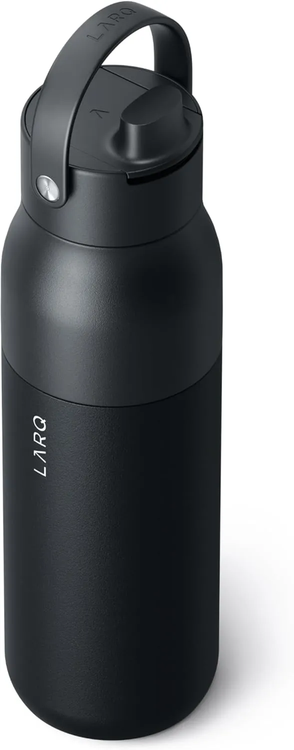 LARQ Bottle Swig Top 23oz - Insulated Stainless Steel Water Bottle With Built-In Silicone Handle | Thermos, BPA Free | Reusable Water Bottle for Sports, Gym, and Travel, Obsidian Black