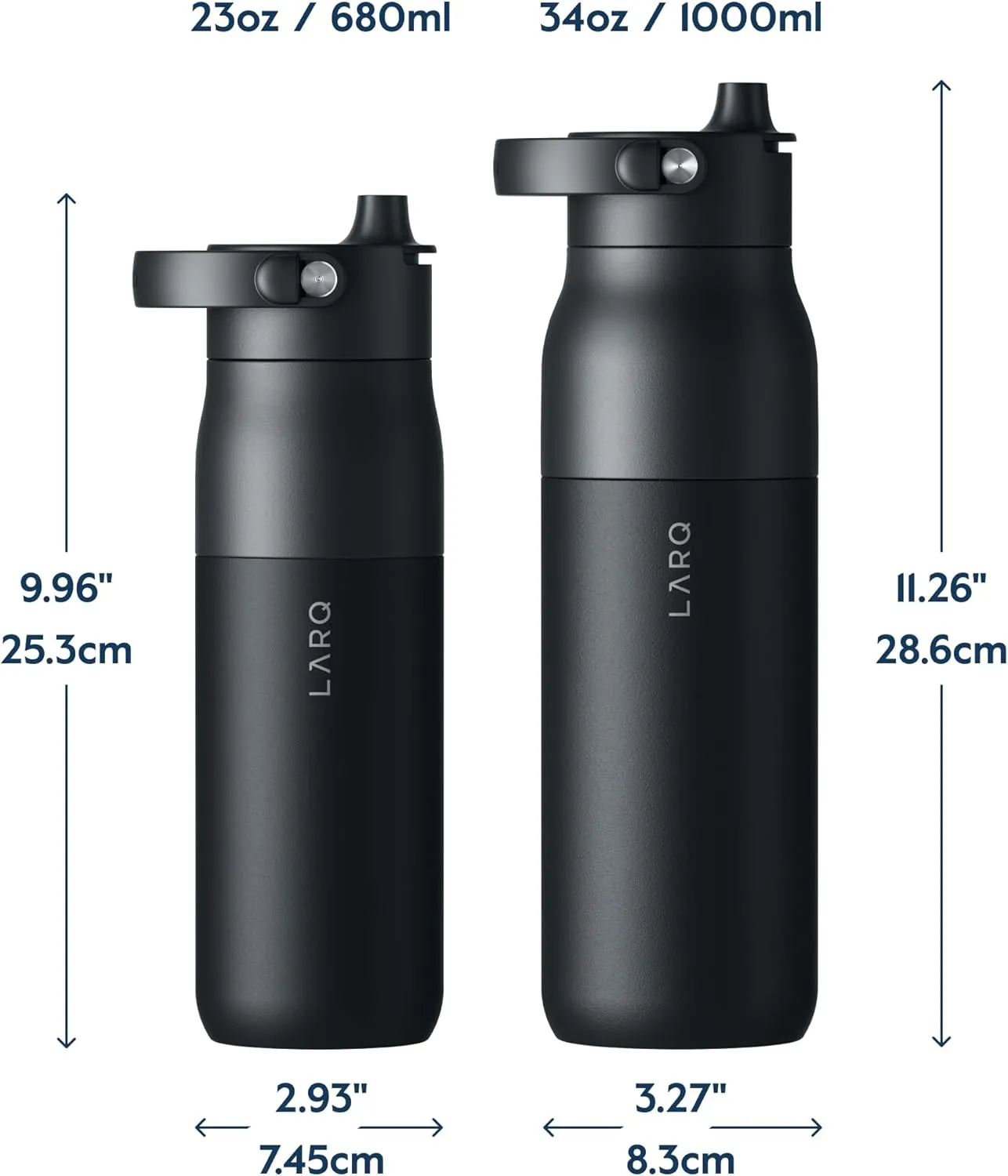 LARQ Bottle Swig Top 23oz - Insulated Stainless Steel Water Bottle With Built-In Silicone Handle | Thermos, BPA Free | Reusable Water Bottle for Sports, Gym, and Travel, Obsidian Black